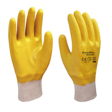 Heavy Duty Yellow Cotton Interlock Nitrile Fully Coated Work Gloves With Knit Wrist